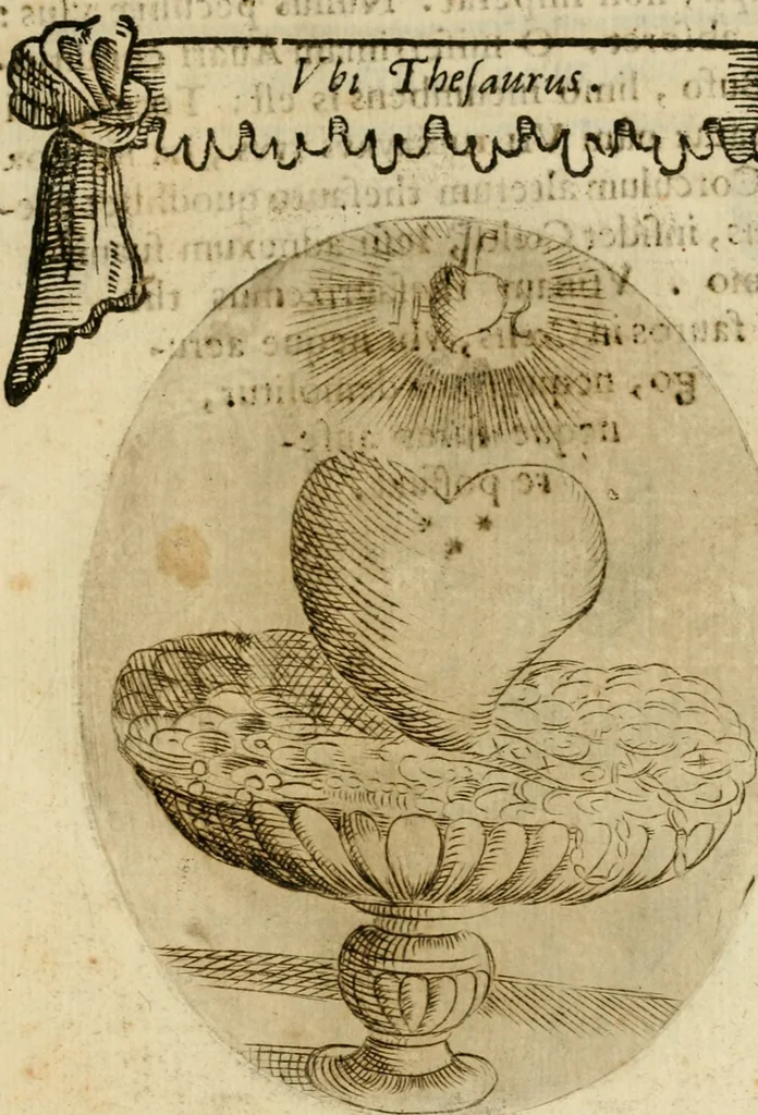 An illustration from Francisci Ponae Cardiomorphoseos, siue, Ex corde desumpta emblemata sacra, 1645, leaf 114