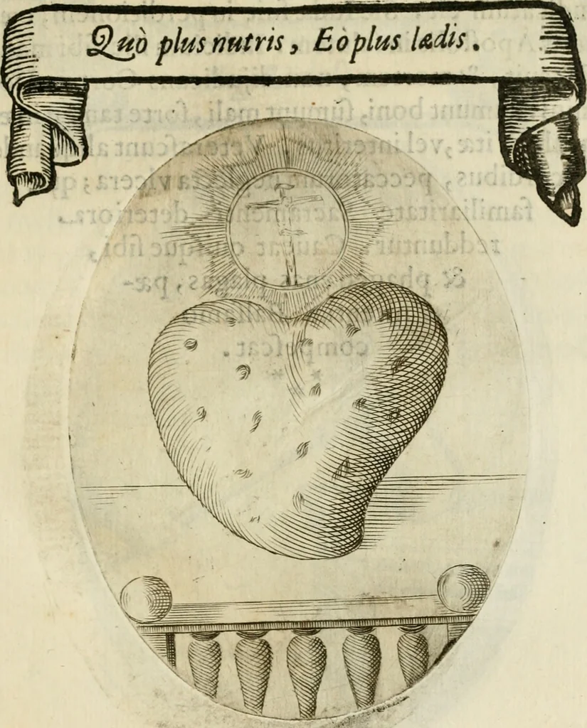 An illustration from Francisci Ponae Cardiomorphoseos, siue, Ex corde desumpta emblemata sacra, 1645, leaf 116