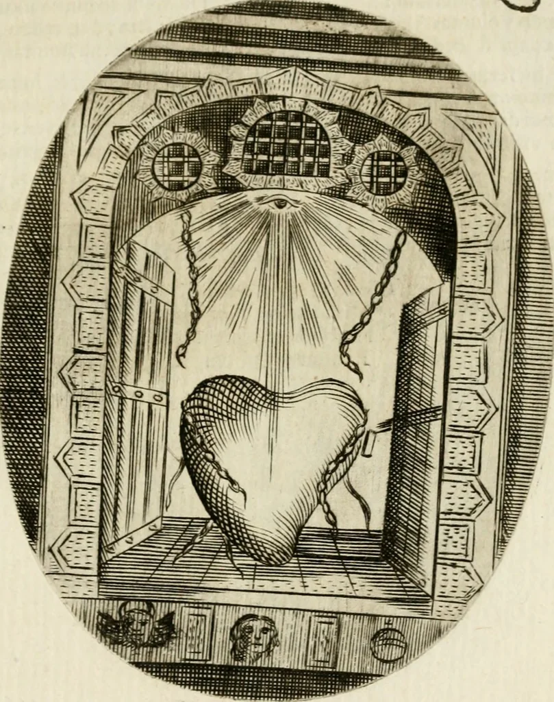 An illustration from Francisci Ponae Cardiomorphoseos, siue, Ex corde desumpta emblemata sacra, 1645, leaf 12