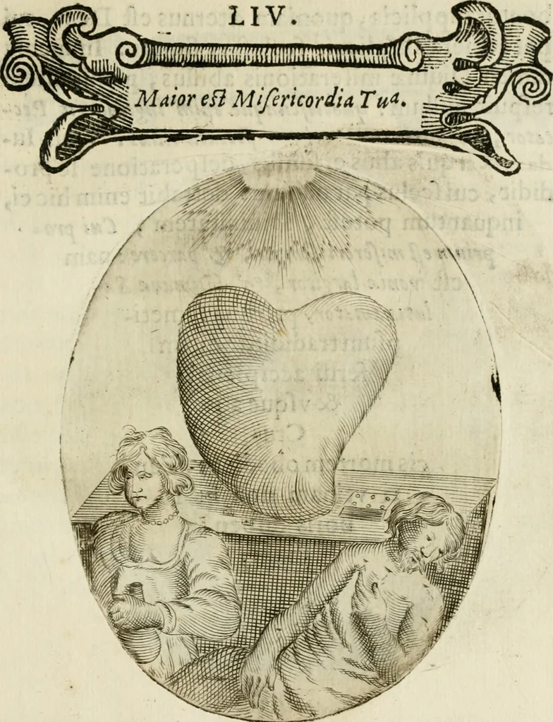 An illustration from Francisci Ponae Cardiomorphoseos, siue, Ex corde desumpta emblemata sacra, 1645, leaf 120