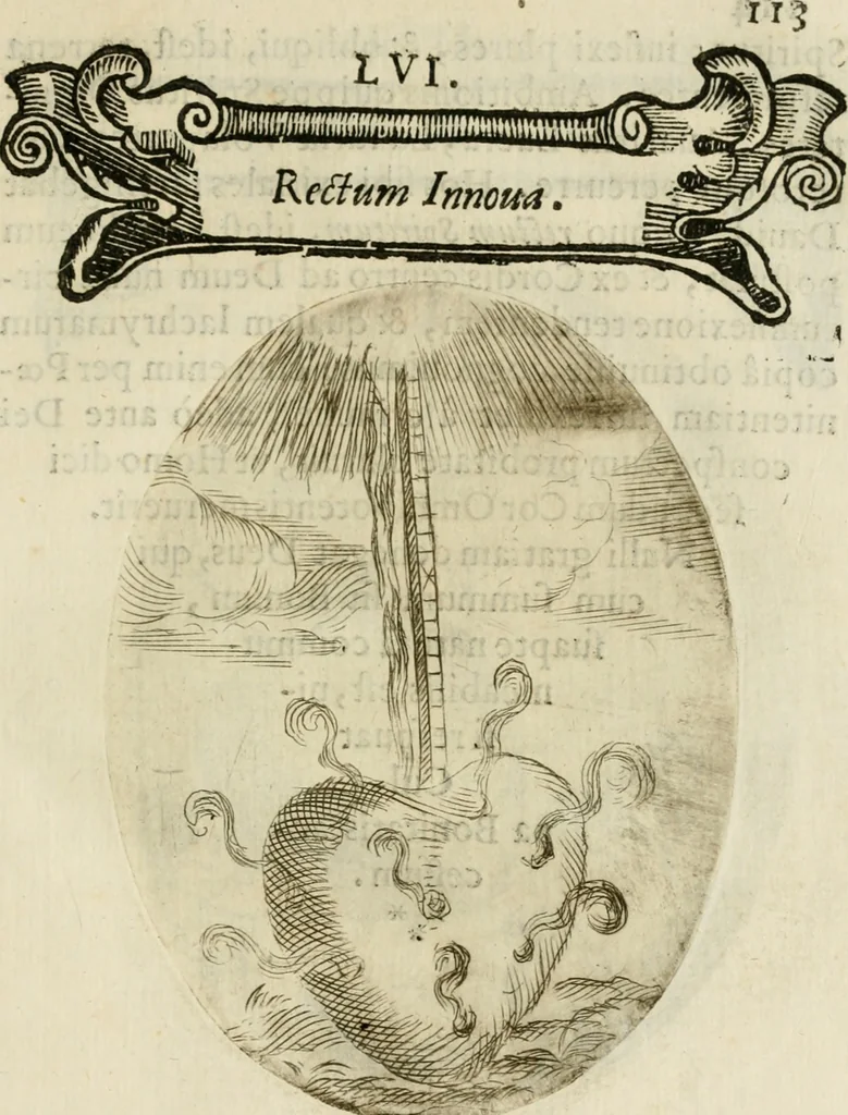 An illustration from Francisci Ponae Cardiomorphoseos, siue, Ex corde desumpta emblemata sacra, 1645, leaf 124