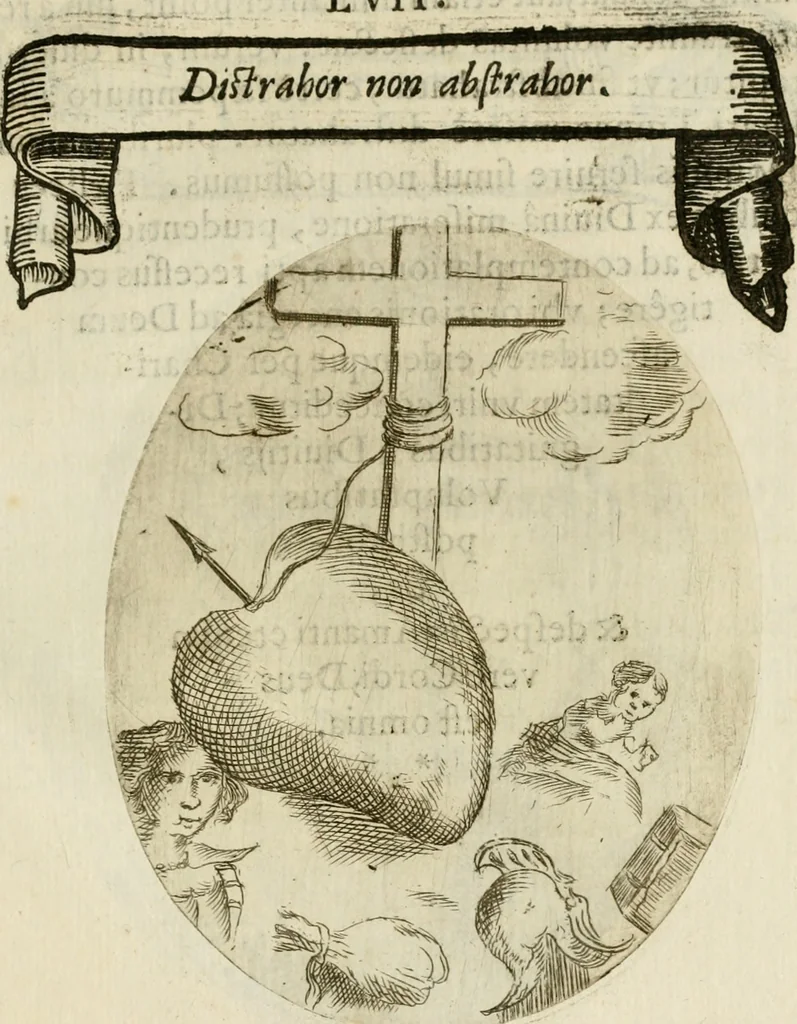 An illustration from Francisci Ponae Cardiomorphoseos, siue, Ex corde desumpta emblemata sacra, 1645, leaf 126