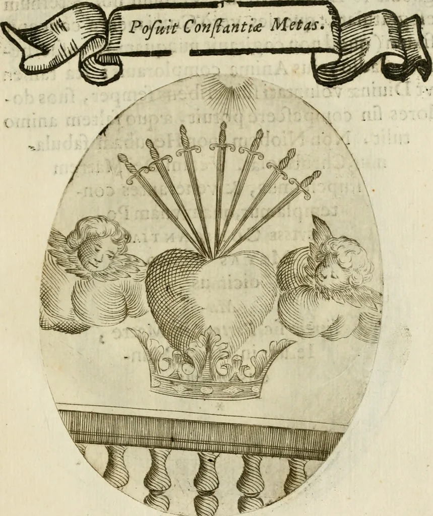 An illustration from Francisci Ponae Cardiomorphoseos, siue, Ex corde desumpta emblemata sacra, 1645, leaf 130