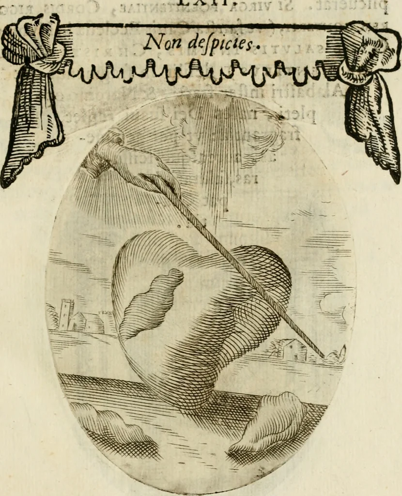 An illustration from Francisci Ponae Cardiomorphoseos, siue, Ex corde desumpta emblemata sacra, 1645, leaf 136