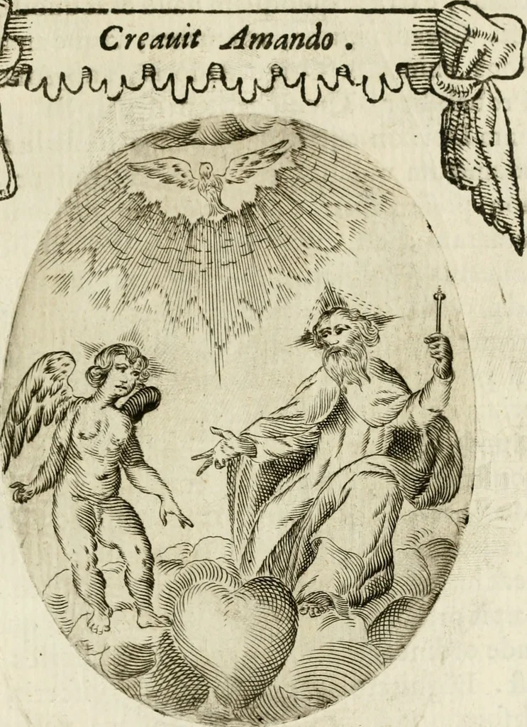 An illustration from Francisci Ponae Cardiomorphoseos, siue, Ex corde desumpta emblemata sacra, 1645, leaf 14