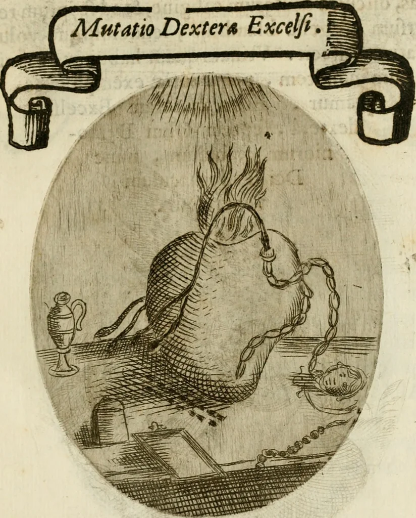 An illustration from Francisci Ponae Cardiomorphoseos, siue, Ex corde desumpta emblemata sacra, 1645, leaf 140