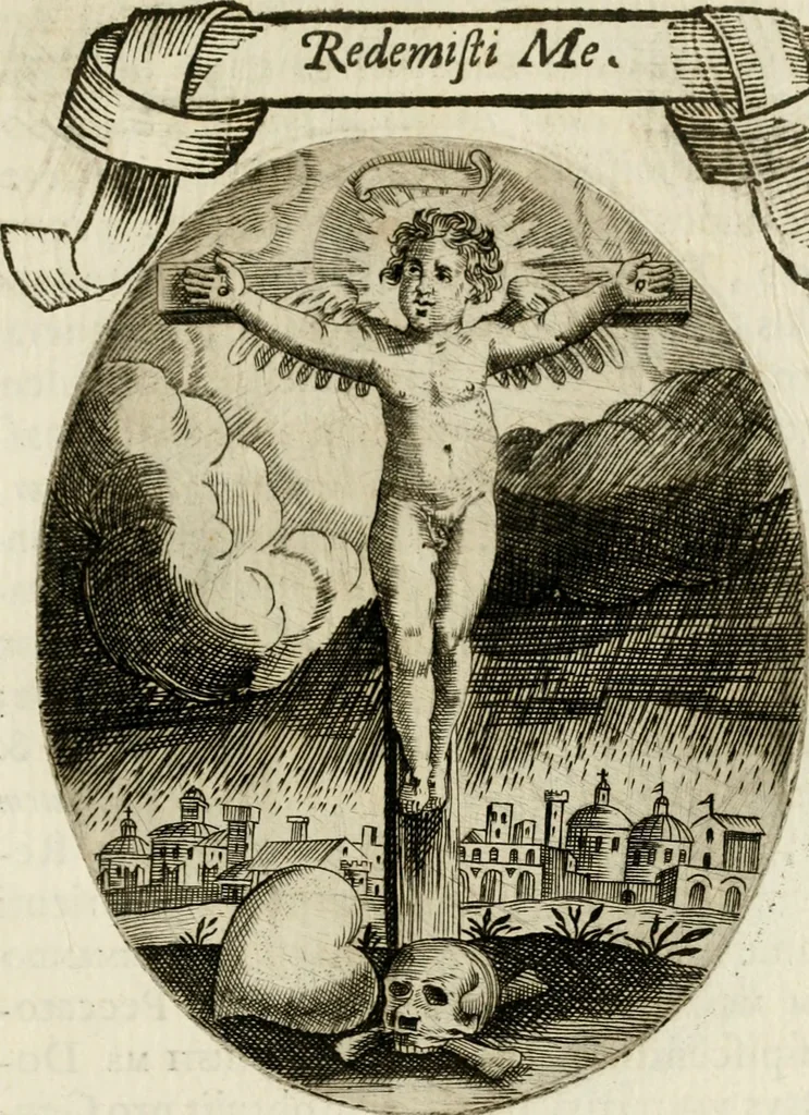 An illustration from Francisci Ponae Cardiomorphoseos, siue, Ex corde desumpta emblemata sacra, 1645, leaf 16