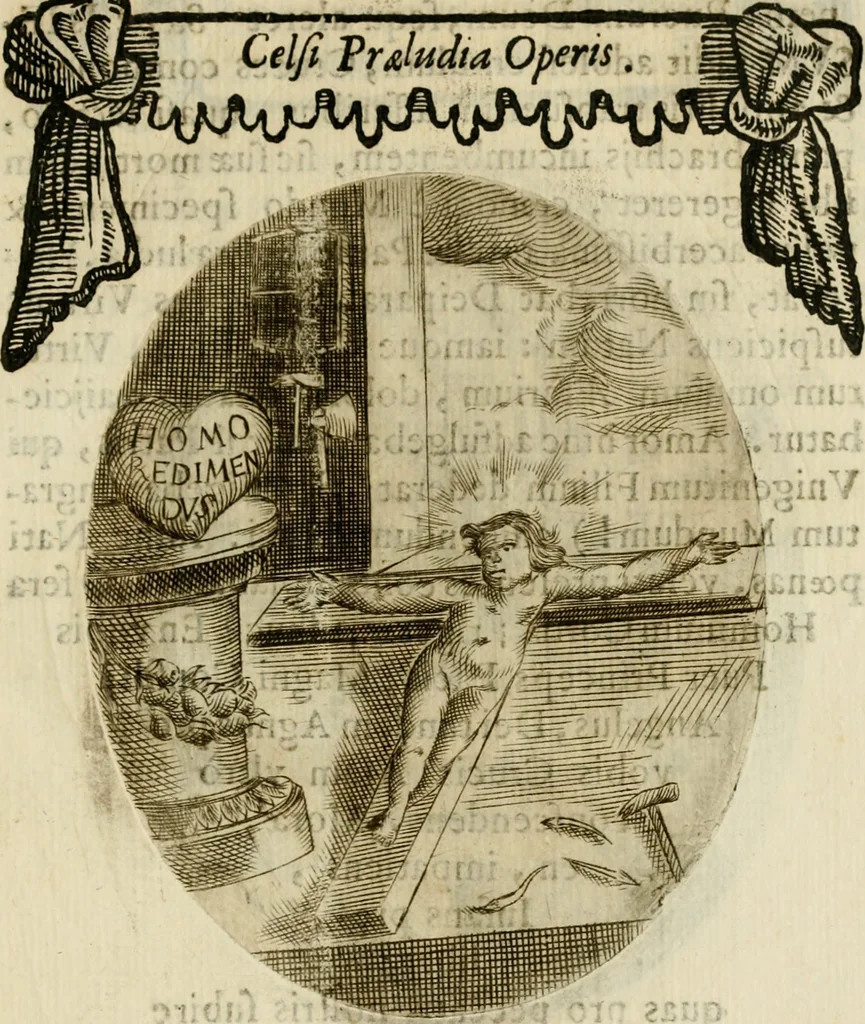 An illustration from Francisci Ponae Cardiomorphoseos, siue, Ex corde desumpta emblemata sacra, 1645, leaf 160