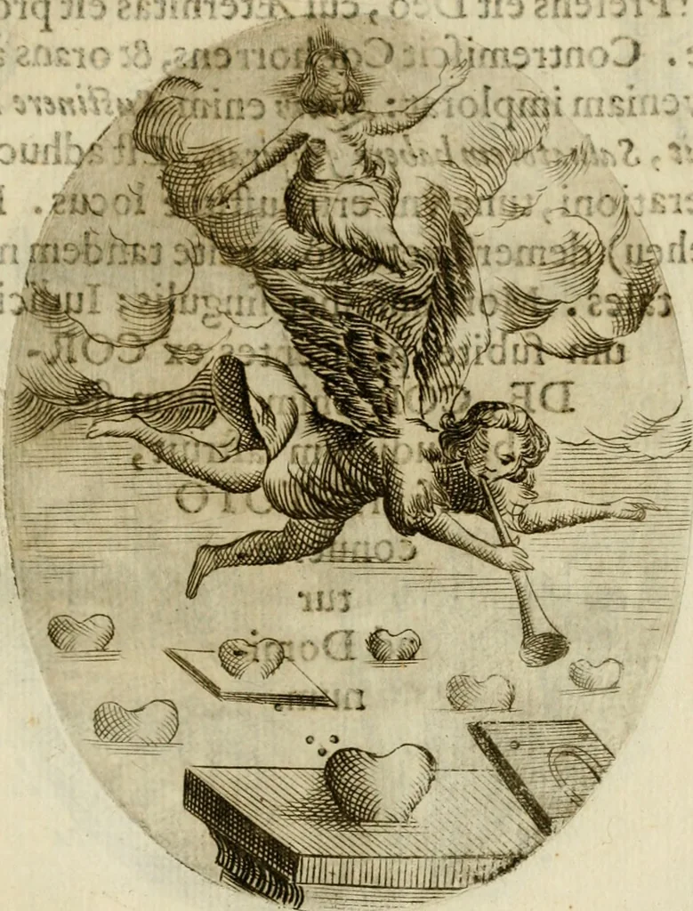 An illustration from Francisci Ponae Cardiomorphoseos, siue, Ex corde desumpta emblemata sacra, 1645, leaf 162