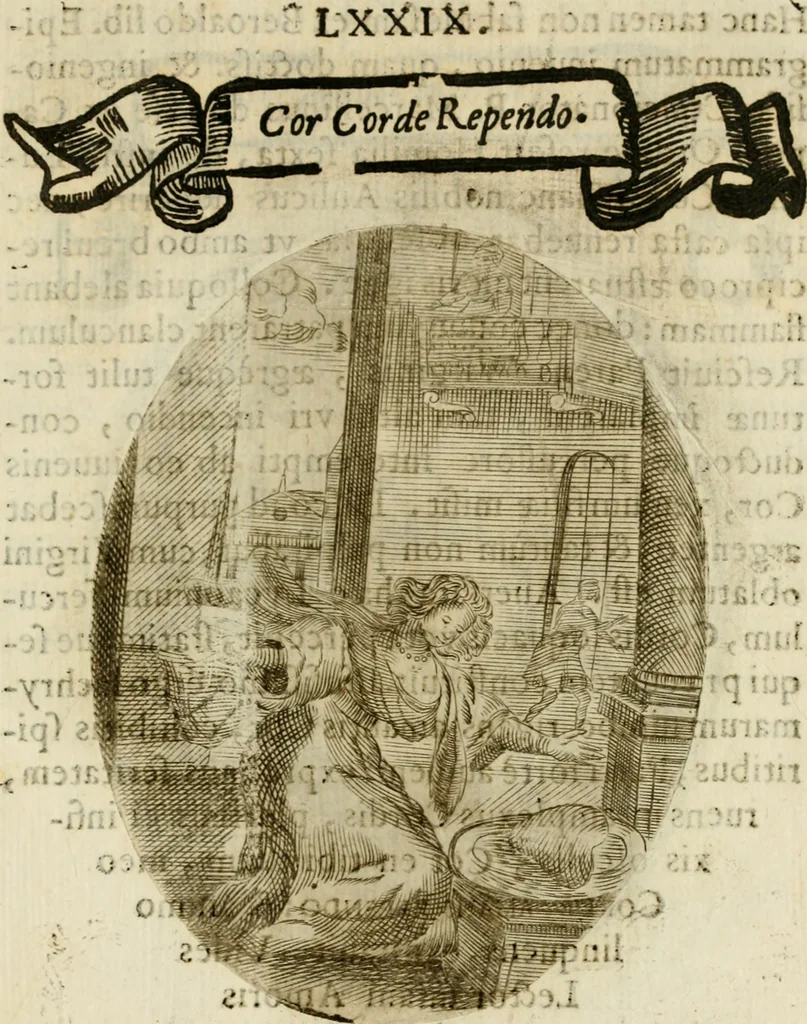 An illustration from Francisci Ponae Cardiomorphoseos, siue, Ex corde desumpta emblemata sacra, 1645, leaf 172