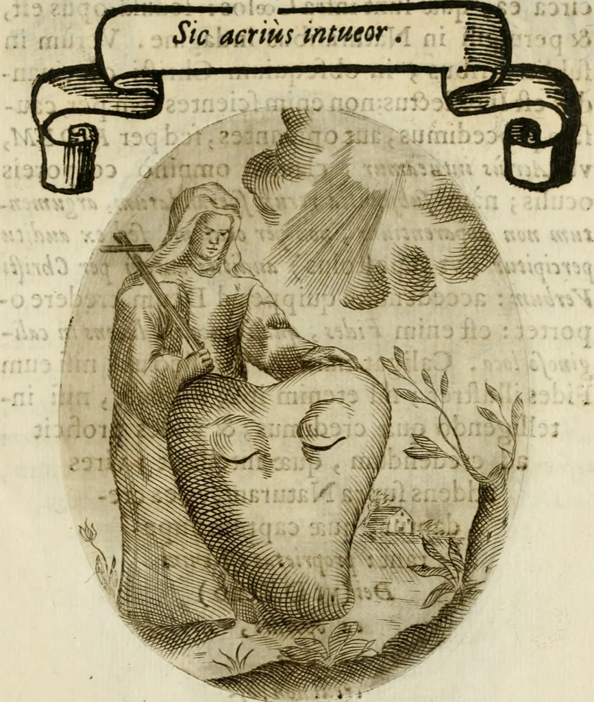 An illustration from Francisci Ponae Cardiomorphoseos, siue, Ex corde desumpta emblemata sacra, 1645, leaf 174