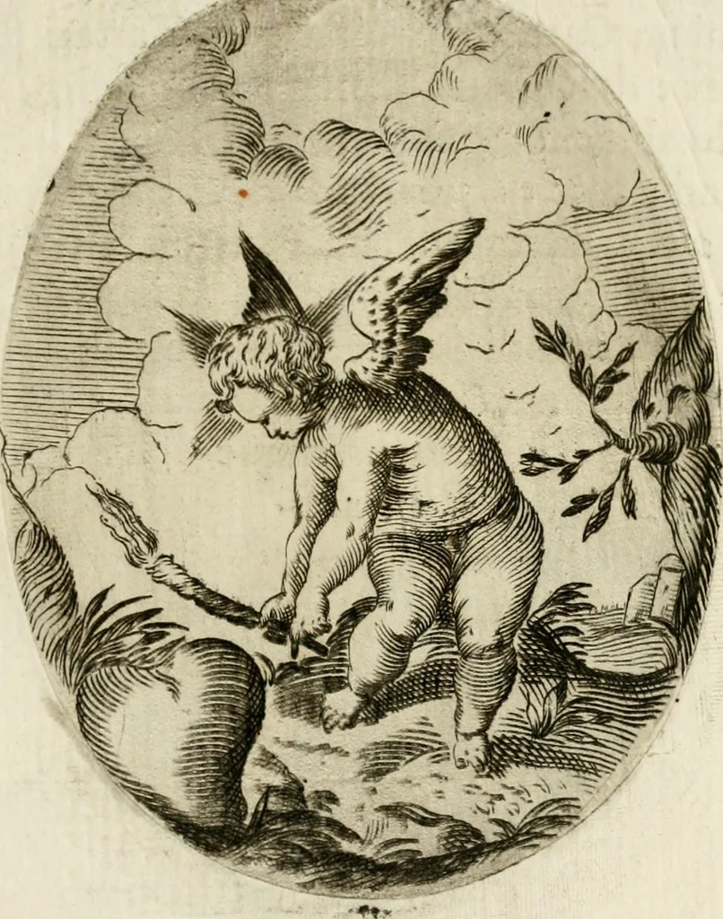 An illustration from Francisci Ponae Cardiomorphoseos, siue, Ex corde desumpta emblemata sacra, 1645, leaf 18