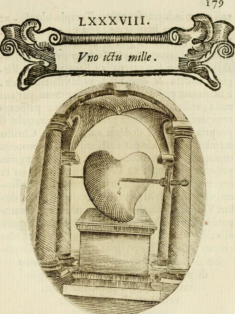 An illustration from Francisci Ponae Cardiomorphoseos, siue, Ex corde desumpta emblemata sacra, 1645, leaf 190