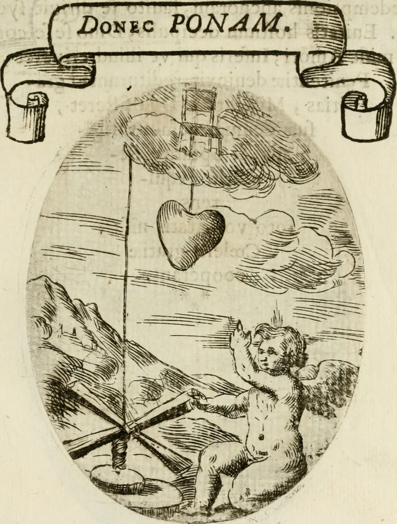 An illustration from Francisci Ponae Cardiomorphoseos, siue, Ex corde desumpta emblemata sacra, 1645, leaf 20