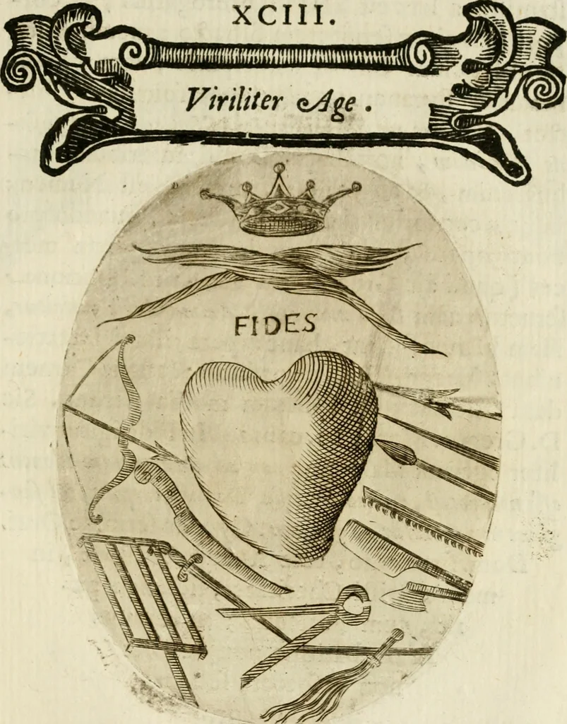 An illustration from Francisci Ponae Cardiomorphoseos, siue, Ex corde desumpta emblemata sacra, 1645, leaf 202