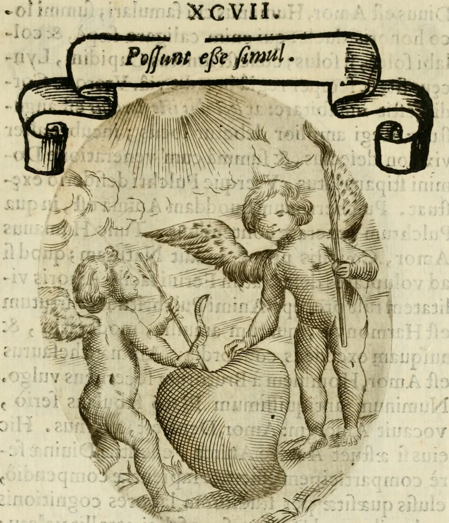 An illustration from Francisci Ponae Cardiomorphoseos, siue, Ex corde desumpta emblemata sacra, 1645, leaf 210