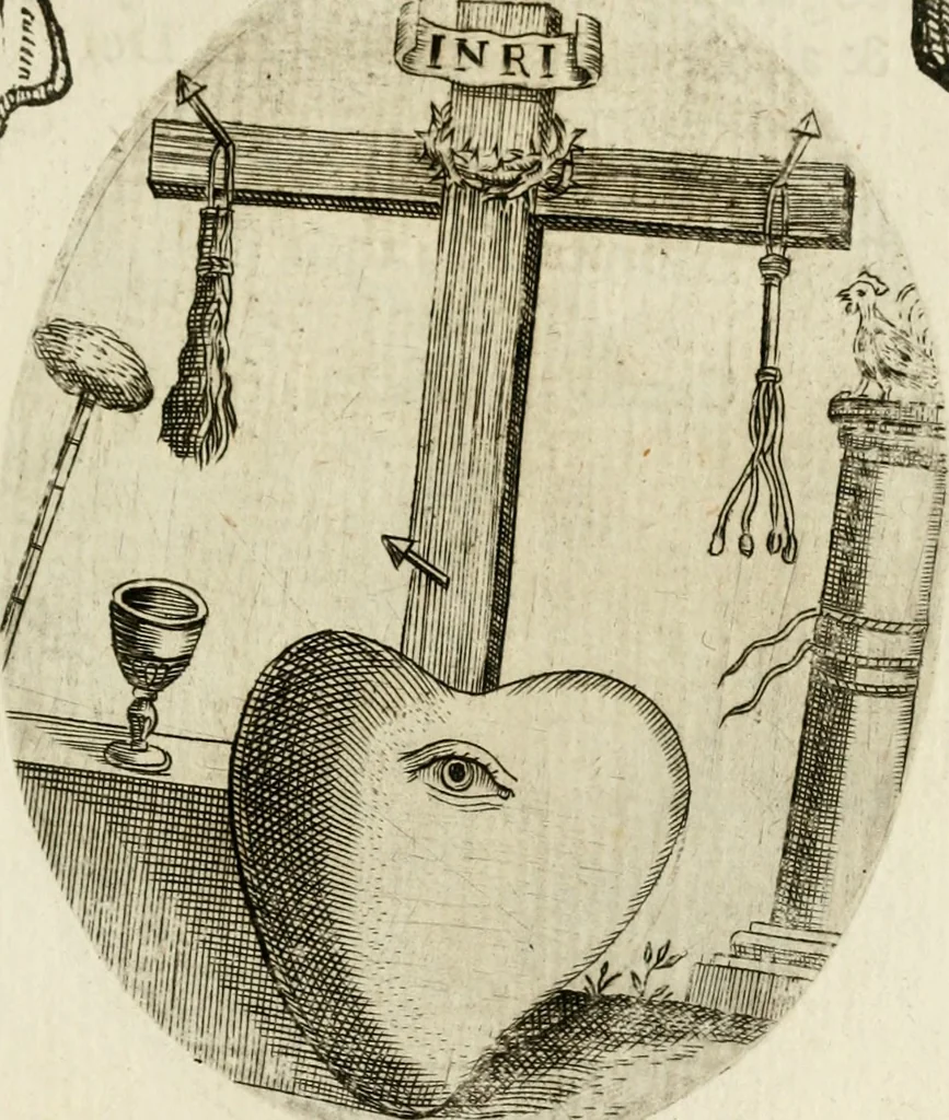An illustration from Francisci Ponae Cardiomorphoseos, siue, Ex corde desumpta emblemata sacra, 1645, leaf 30