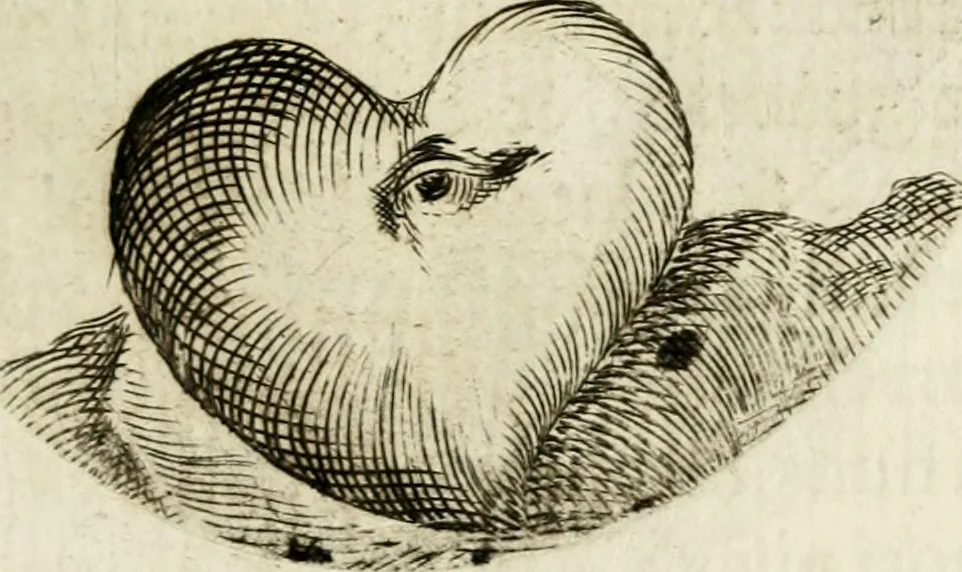 An illustration from Francisci Ponae Cardiomorphoseos, siue, Ex corde desumpta emblemata sacra, 1645, leaf 34