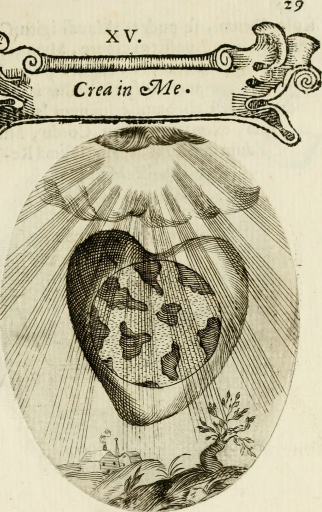 An illustration from Francisci Ponae Cardiomorphoseos, siue, Ex corde desumpta emblemata sacra, 1645, leaf 40