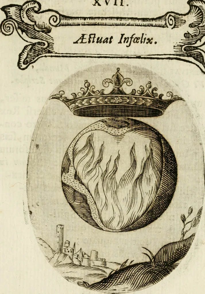 An illustration from Francisci Ponae Cardiomorphoseos, siue, Ex corde desumpta emblemata sacra, 1645, leaf 44