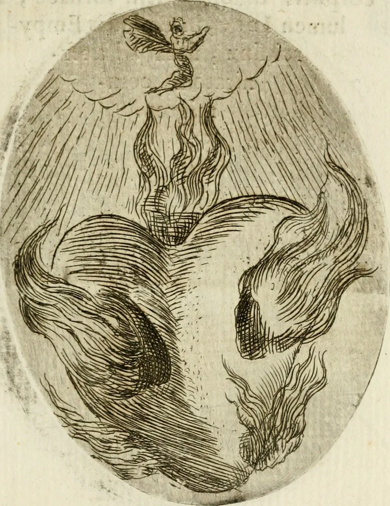 An illustration from Francisci Ponae Cardiomorphoseos, siue, Ex corde desumpta emblemata sacra, 1645, leaf 48