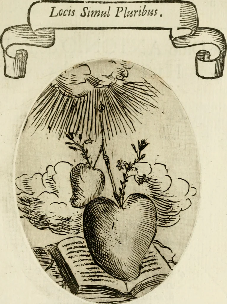 An illustration from Francisci Ponae Cardiomorphoseos, siue, Ex corde desumpta emblemata sacra, 1645, leaf 54