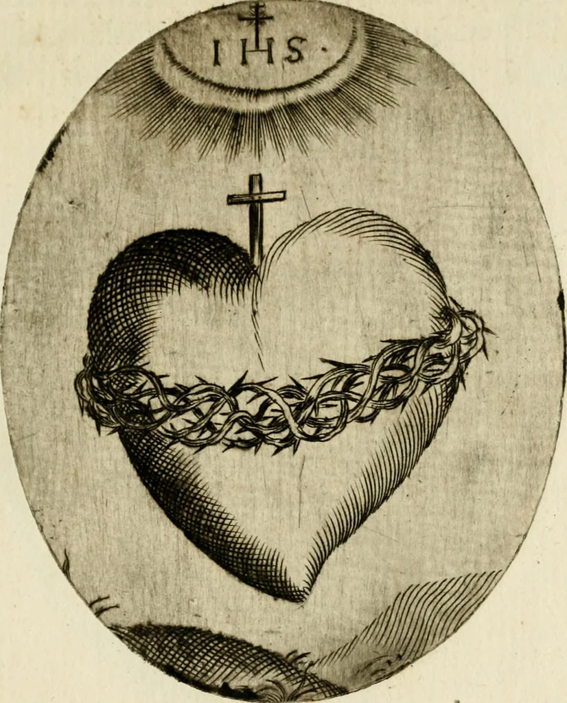 An illustration from Francisci Ponae Cardiomorphoseos, siue, Ex corde desumpta emblemata sacra, 1645, leaf 62