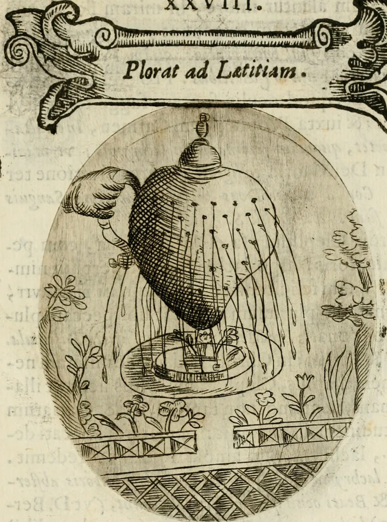 An illustration from Francisci Ponae Cardiomorphoseos, siue, Ex corde desumpta emblemata sacra, 1645, leaf 68