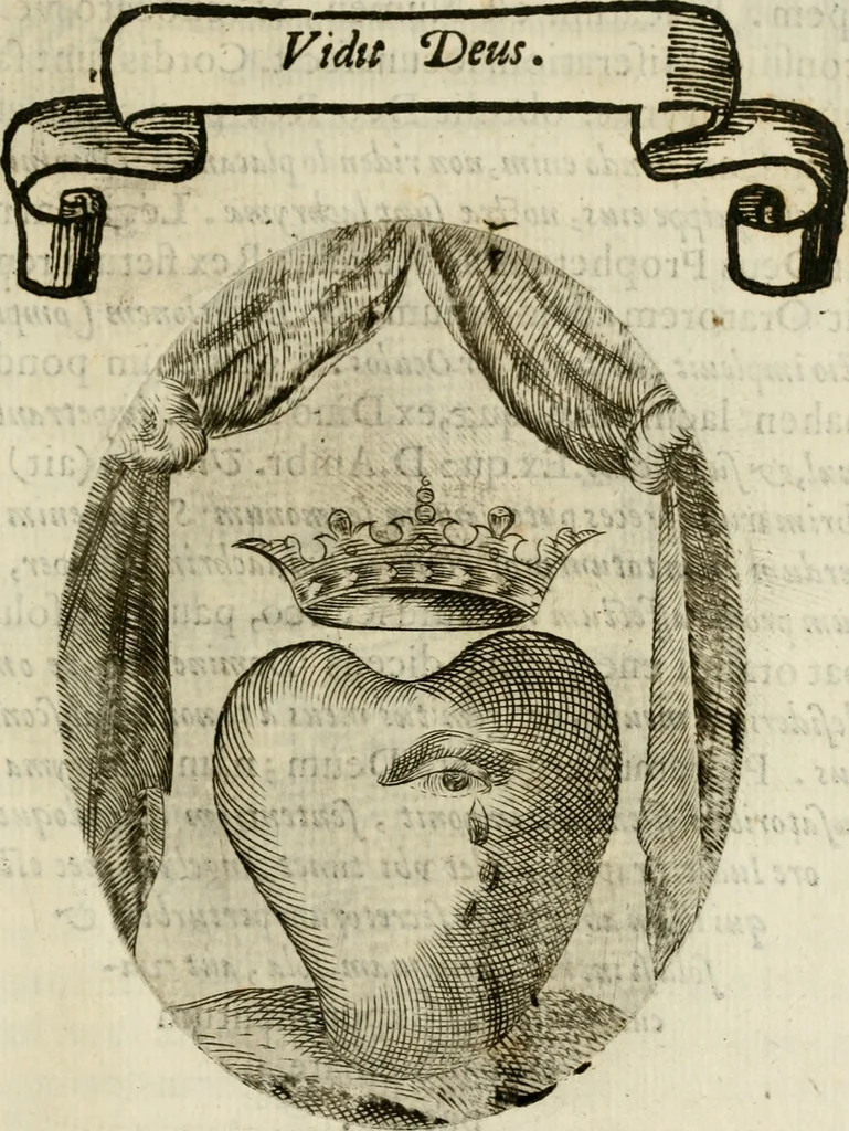 An illustration from Francisci Ponae Cardiomorphoseos, siue, Ex corde desumpta emblemata sacra, 1645, leaf 76