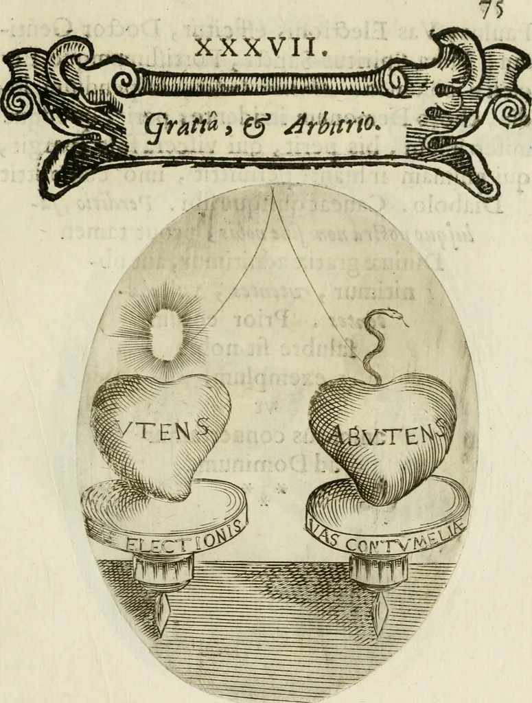 An illustration from Francisci Ponae Cardiomorphoseos, siue, Ex corde desumpta emblemata sacra, 1645, leaf 86