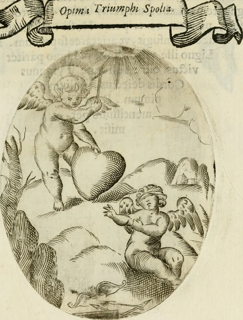 An illustration from Francisci Ponae Cardiomorphoseos, siue, Ex corde desumpta emblemata sacra, 1645, leaf 88