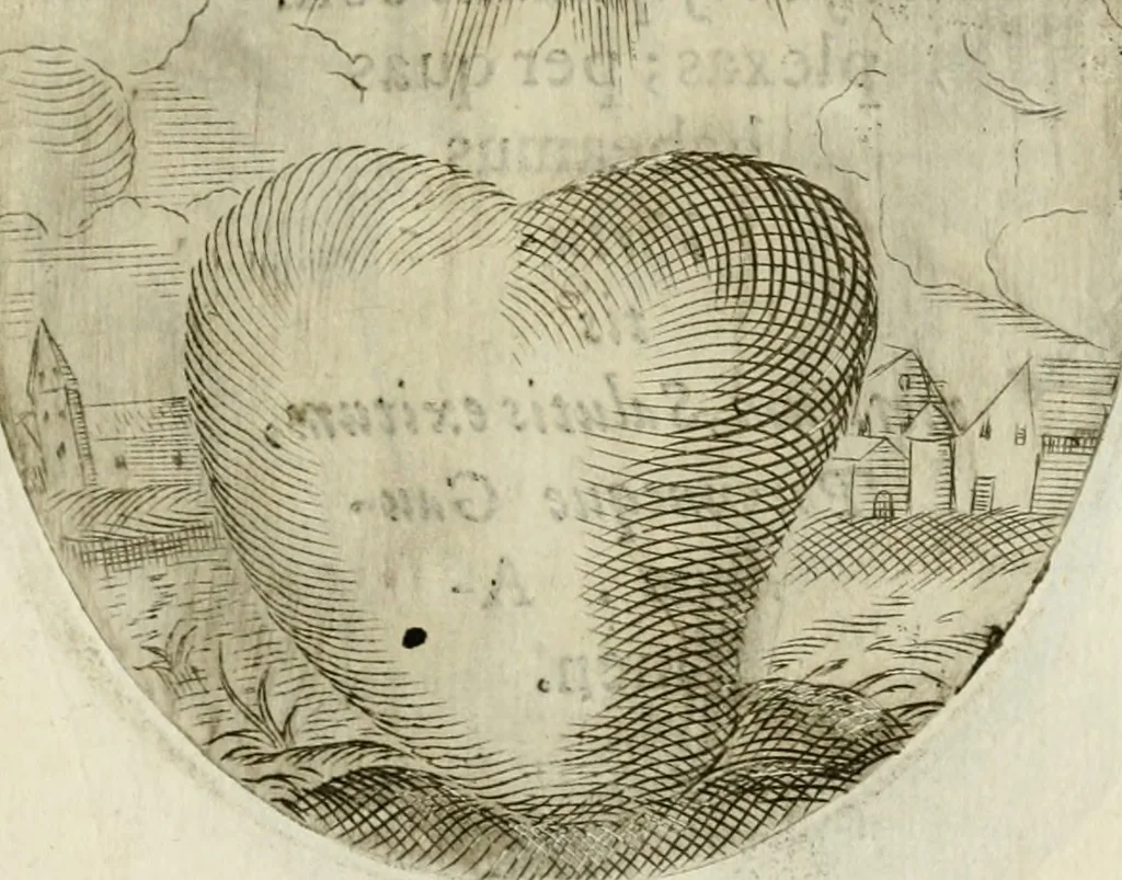 An illustration from Francisci Ponae Cardiomorphoseos, siue, Ex corde desumpta emblemata sacra, 1645, leaf 90