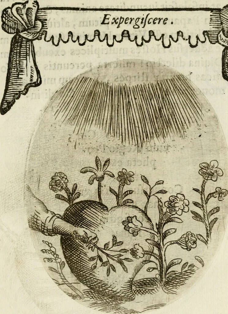 An illustration from Francisci Ponae Cardiomorphoseos, siue, Ex corde desumpta emblemata sacra, 1645, leaf 96