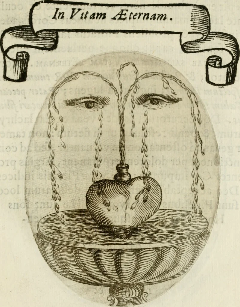 An illustration from Francisci Ponae Cardiomorphoseos, siue, Ex corde desumpta emblemata sacra, 1645, leaf 98