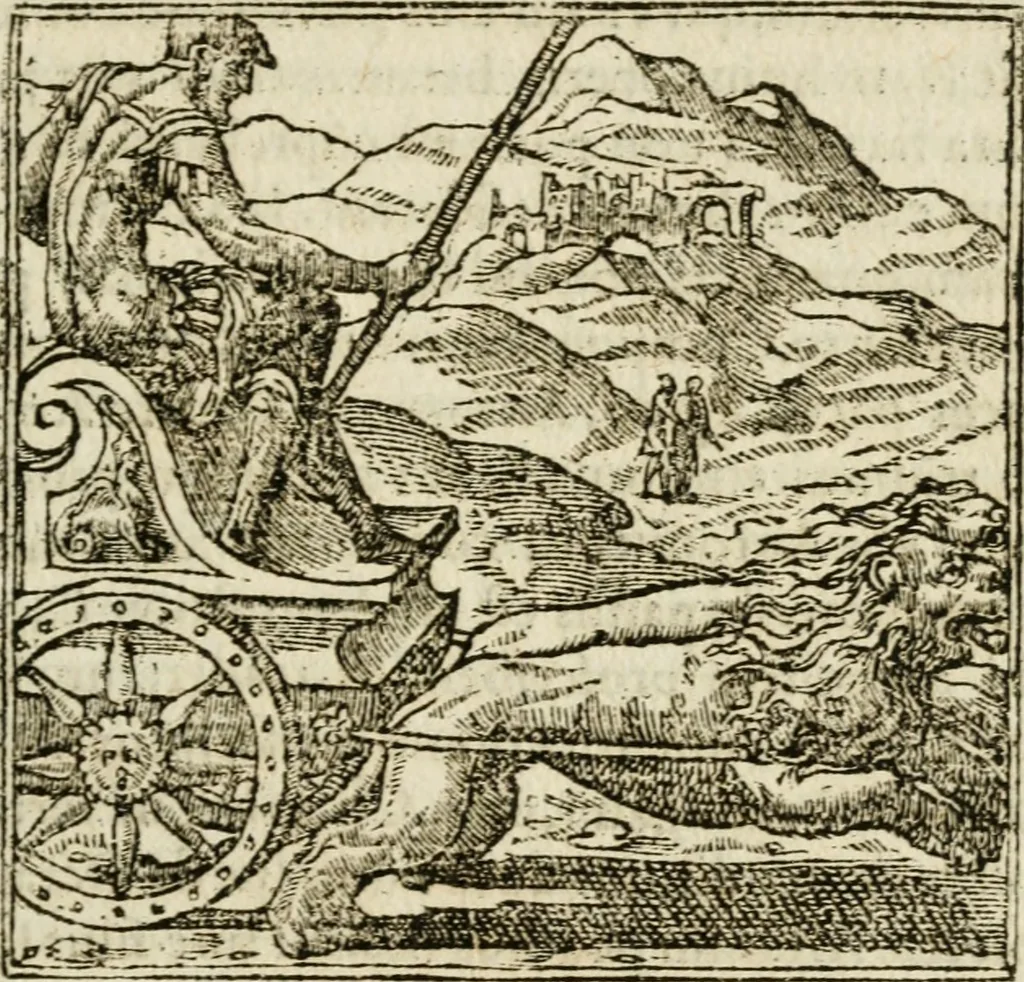An illustration from Francisci Sanctii Brocensis in inclyta Salmaticensi Academia rhetoricae Graecaeque linguae professoris Comment. in And. Alciati emblemata : nunc denuo multis in locis accurate recognita, & quamplurimis figuris illustrata : cum indice copiosissimo, 1573, leaf 128