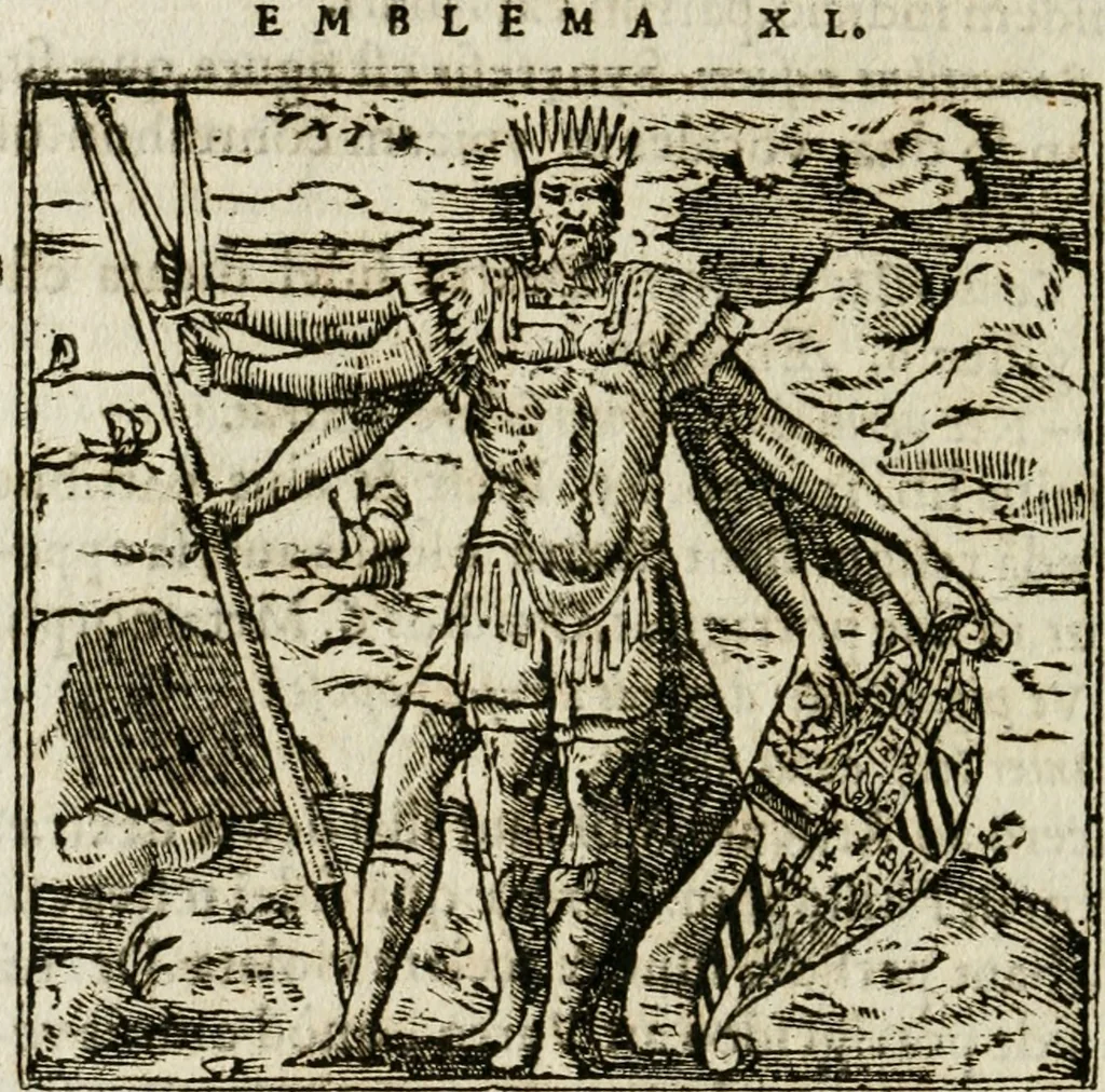 An illustration from Francisci Sanctii Brocensis in inclyta Salmaticensi Academia rhetoricae Graecaeque linguae professoris Comment. in And. Alciati emblemata : nunc denuo multis in locis accurate recognita, & quamplurimis figuris illustrata : cum indice copiosissimo, 1573, leaf 165
