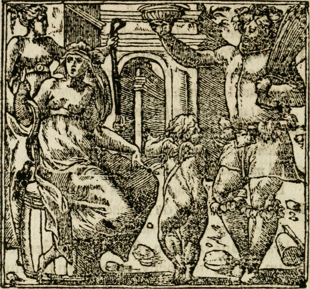 An illustration from Francisci Sanctii Brocensis in inclyta Salmaticensi Academia rhetoricae Graecaeque linguae professoris Comment. in And. Alciati emblemata : nunc denuo multis in locis accurate recognita, & quamplurimis figuris illustrata : cum indice copiosissimo, 1573, leaf 177