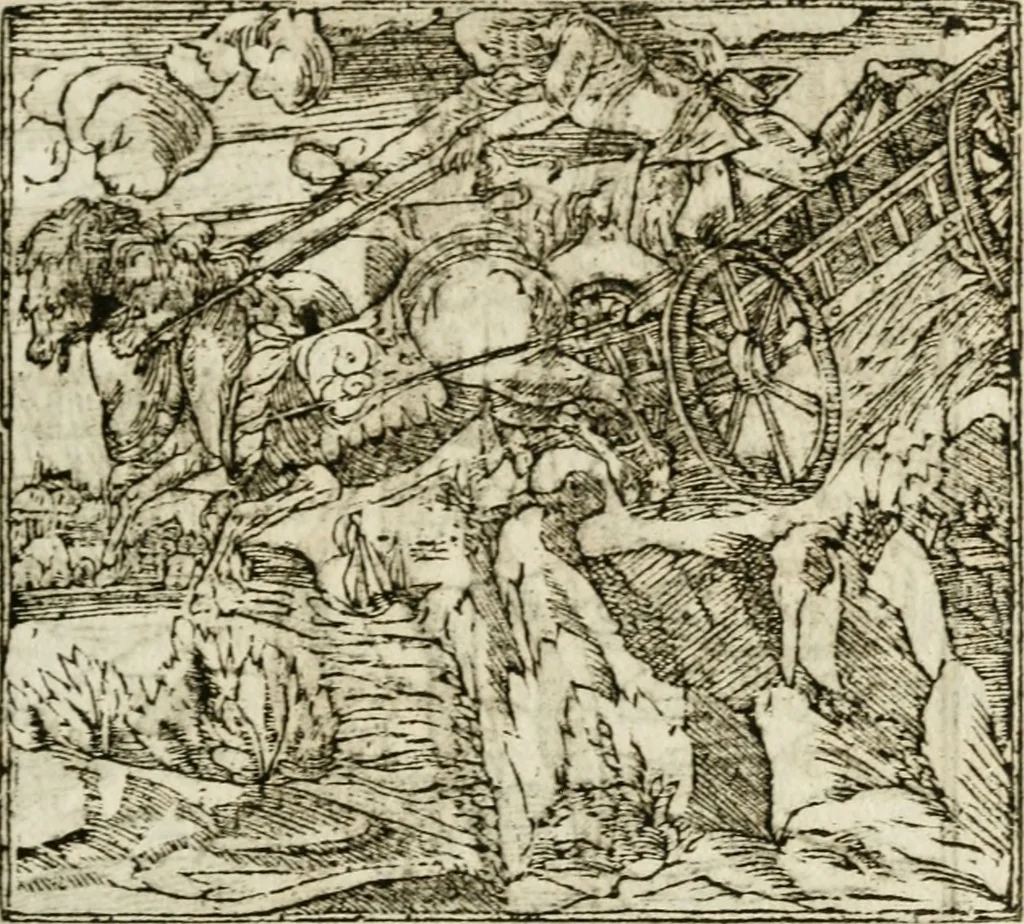 An illustration from Francisci Sanctii Brocensis in inclyta Salmaticensi Academia rhetoricae Graecaeque linguae professoris Comment. in And. Alciati emblemata : nunc denuo multis in locis accurate recognita, & quamplurimis figuris illustrata : cum indice copiosissimo, 1573, leaf 202