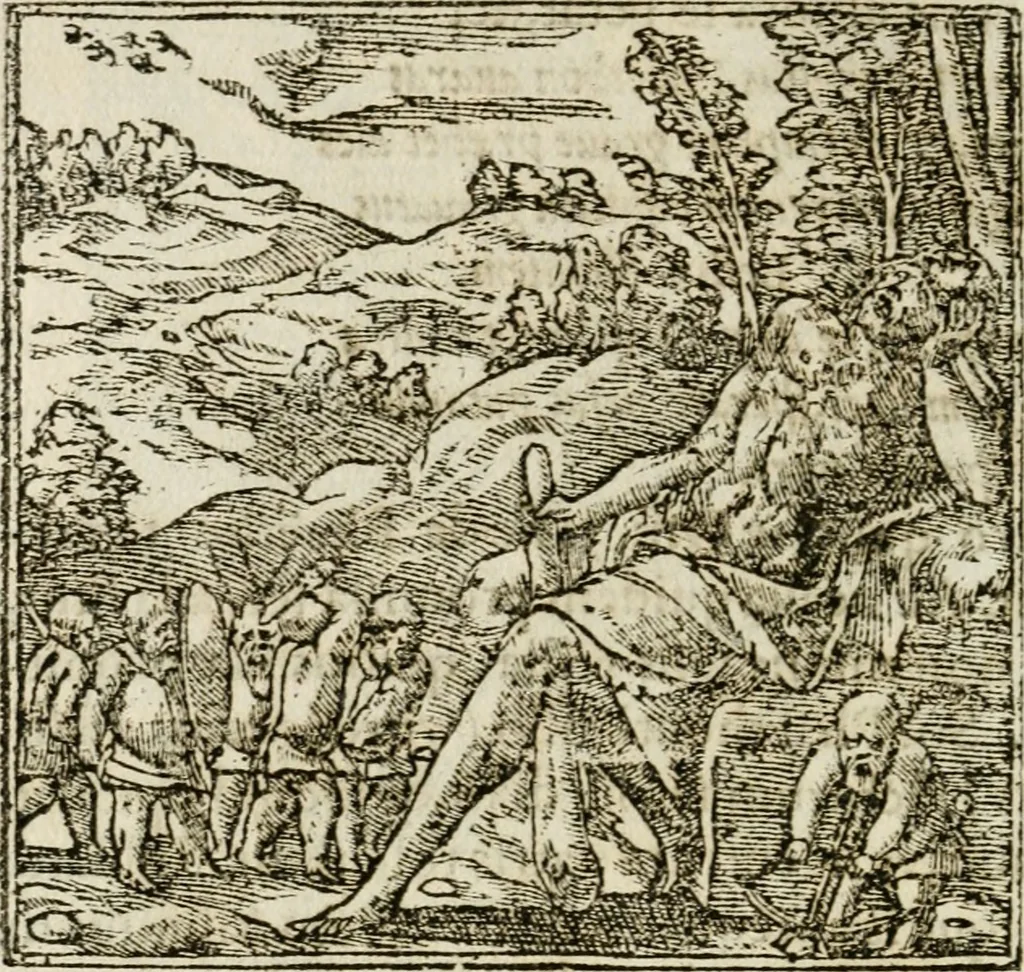 An illustration from Francisci Sanctii Brocensis in inclyta Salmaticensi Academia rhetoricae Graecaeque linguae professoris Comment. in And. Alciati emblemata : nunc denuo multis in locis accurate recognita, & quamplurimis figuris illustrata : cum indice copiosissimo, 1573, leaf 207