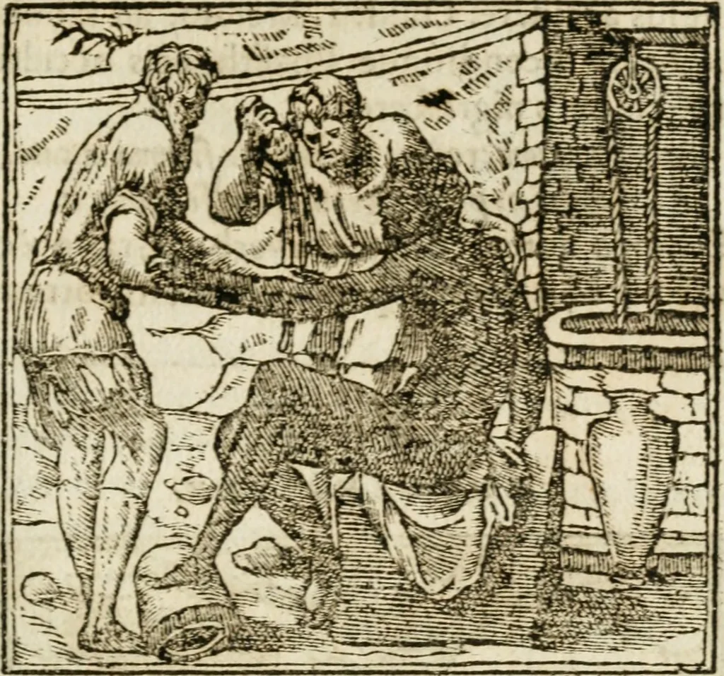 An illustration from Francisci Sanctii Brocensis in inclyta Salmaticensi Academia rhetoricae Graecaeque linguae professoris Comment. in And. Alciati emblemata : nunc denuo multis in locis accurate recognita, & quamplurimis figuris illustrata : cum indice copiosissimo, 1573, leaf 210