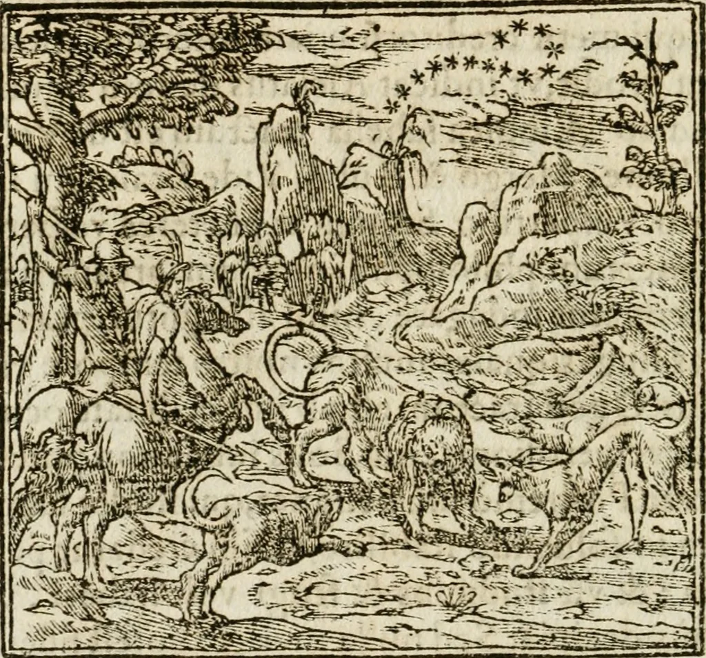 An illustration from Francisci Sanctii Brocensis in inclyta Salmaticensi Academia rhetoricae Graecaeque linguae professoris Comment. in And. Alciati emblemata : nunc denuo multis in locis accurate recognita, & quamplurimis figuris illustrata : cum indice copiosissimo, 1573, leaf 217
