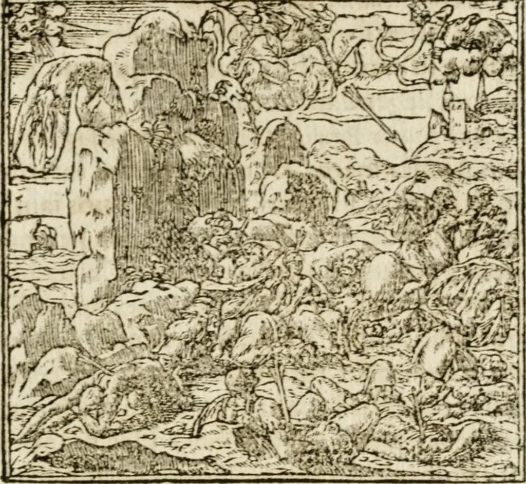 An illustration from Francisci Sanctii Brocensis in inclyta Salmaticensi Academia rhetoricae Graecaeque linguae professoris Comment. in And. Alciati emblemata : nunc denuo multis in locis accurate recognita, & quamplurimis figuris illustrata : cum indice copiosissimo, 1573, leaf 224
