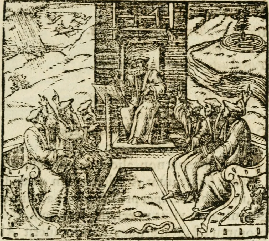 An illustration from Francisci Sanctii Brocensis in inclyta Salmaticensi Academia rhetoricae Graecaeque linguae professoris Comment. in And. Alciati emblemata : nunc denuo multis in locis accurate recognita, & quamplurimis figuris illustrata : cum indice copiosissimo, 1573, leaf 292