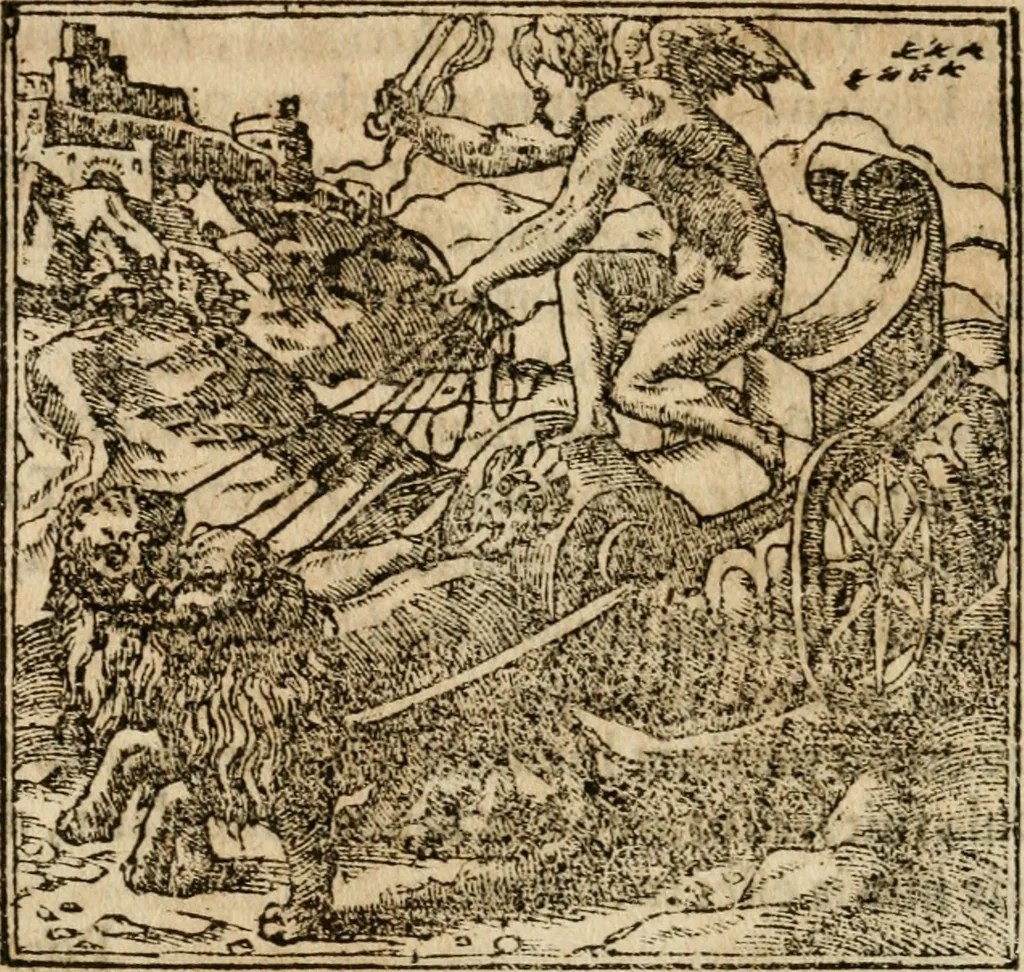 An illustration from Francisci Sanctii Brocensis in inclyta Salmaticensi Academia rhetoricae Graecaeque linguae professoris Comment. in And. Alciati emblemata : nunc denuo multis in locis accurate recognita, & quamplurimis figuris illustrata : cum indice copiosissimo, 1573, leaf 321
