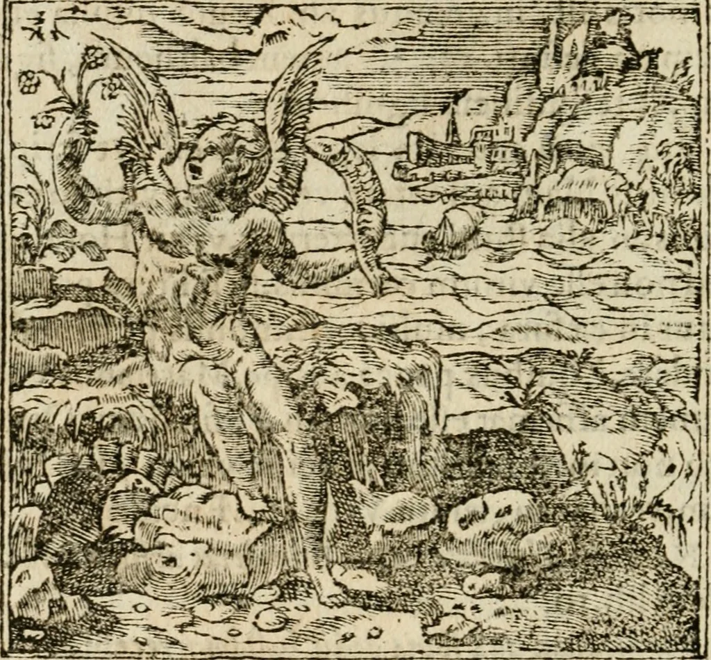 An illustration from Francisci Sanctii Brocensis in inclyta Salmaticensi Academia rhetoricae Graecaeque linguae professoris Comment. in And. Alciati emblemata : nunc denuo multis in locis accurate recognita, & quamplurimis figuris illustrata : cum indice copiosissimo, 1573, leaf 323