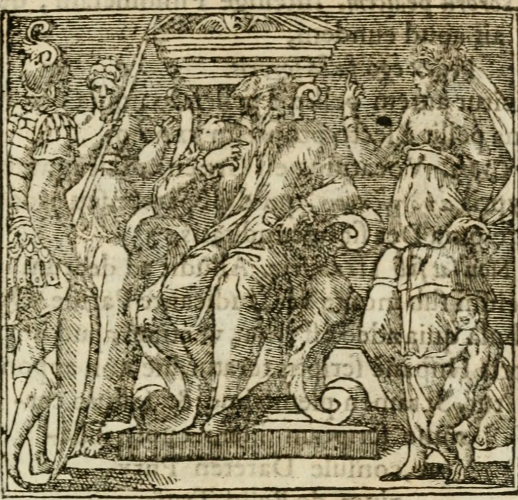 An illustration from Francisci Sanctii Brocensis in inclyta Salmaticensi Academia rhetoricae Graecaeque linguae professoris Comment. in And. Alciati emblemata : nunc denuo multis in locis accurate recognita, & quamplurimis figuris illustrata : cum indice copiosissimo, 1573, leaf 326