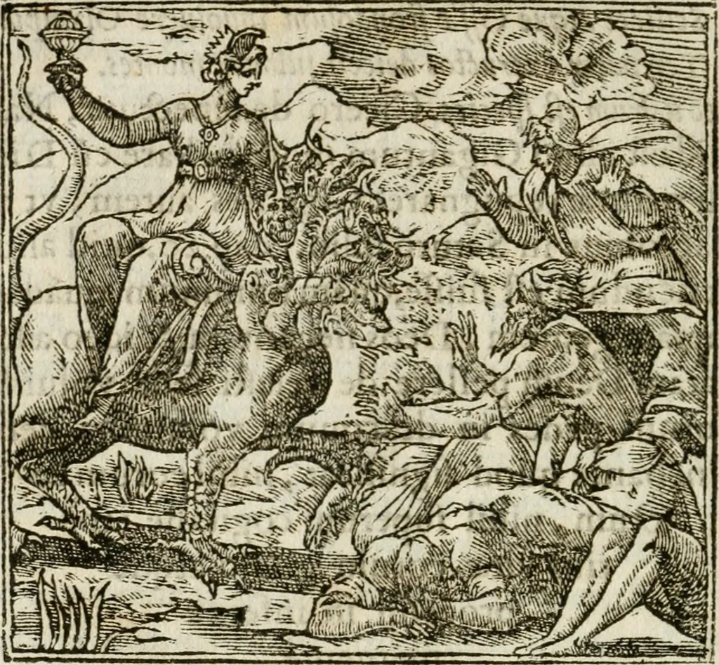 An illustration from Francisci Sanctii Brocensis in inclyta Salmaticensi Academia rhetoricae Graecaeque linguae professoris Comment. in And. Alciati emblemata : nunc denuo multis in locis accurate recognita, & quamplurimis figuris illustrata : cum indice copiosissimo, 1573, leaf 37
