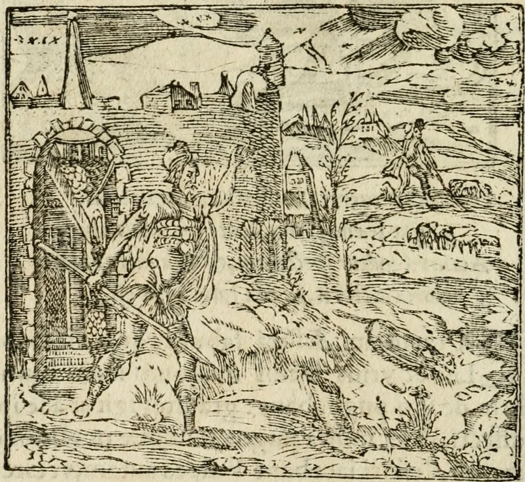 An illustration from Francisci Sanctii Brocensis in inclyta Salmaticensi Academia rhetoricae Graecaeque linguae professoris Comment. in And. Alciati emblemata : nunc denuo multis in locis accurate recognita, & quamplurimis figuris illustrata : cum indice copiosissimo, 1573, leaf 373