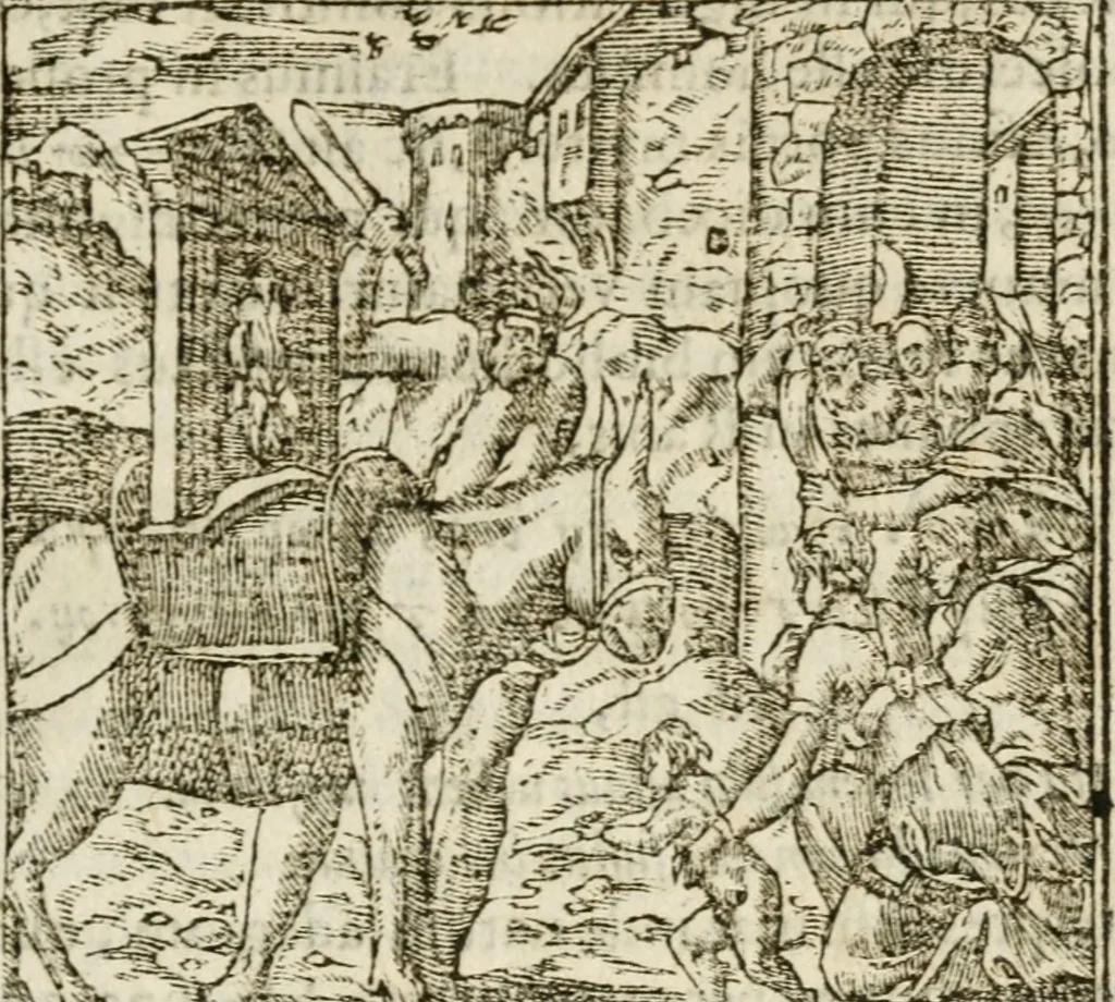 An illustration from Francisci Sanctii Brocensis in inclyta Salmaticensi Academia rhetoricae Graecaeque linguae professoris Comment. in And. Alciati emblemata : nunc denuo multis in locis accurate recognita, & quamplurimis figuris illustrata : cum indice copiosissimo, 1573, leaf 40