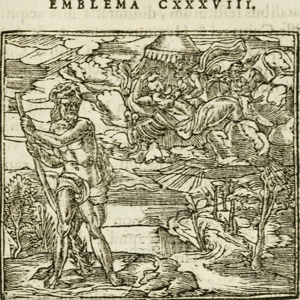 An illustration from Francisci Sanctii Brocensis in inclyta Salmaticensi Academia rhetoricae Graecaeque linguae professoris Comment. in And. Alciati emblemata : nunc denuo multis in locis accurate recognita, & quamplurimis figuris illustrata : cum indice copiosissimo, 1573, leaf 406